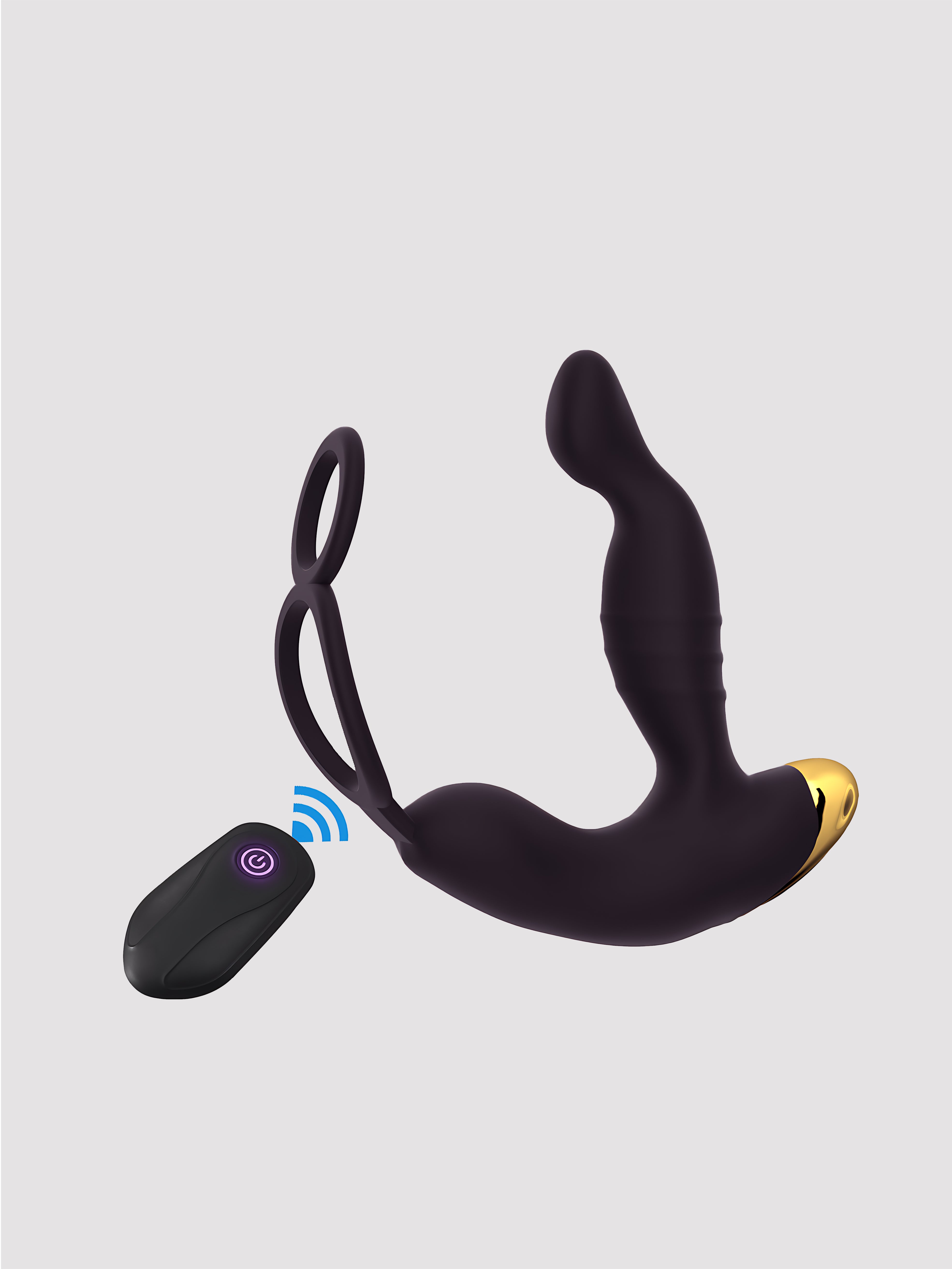 Stretchy prostate massager with delay dual rings for couples shared pleasure and stamina.