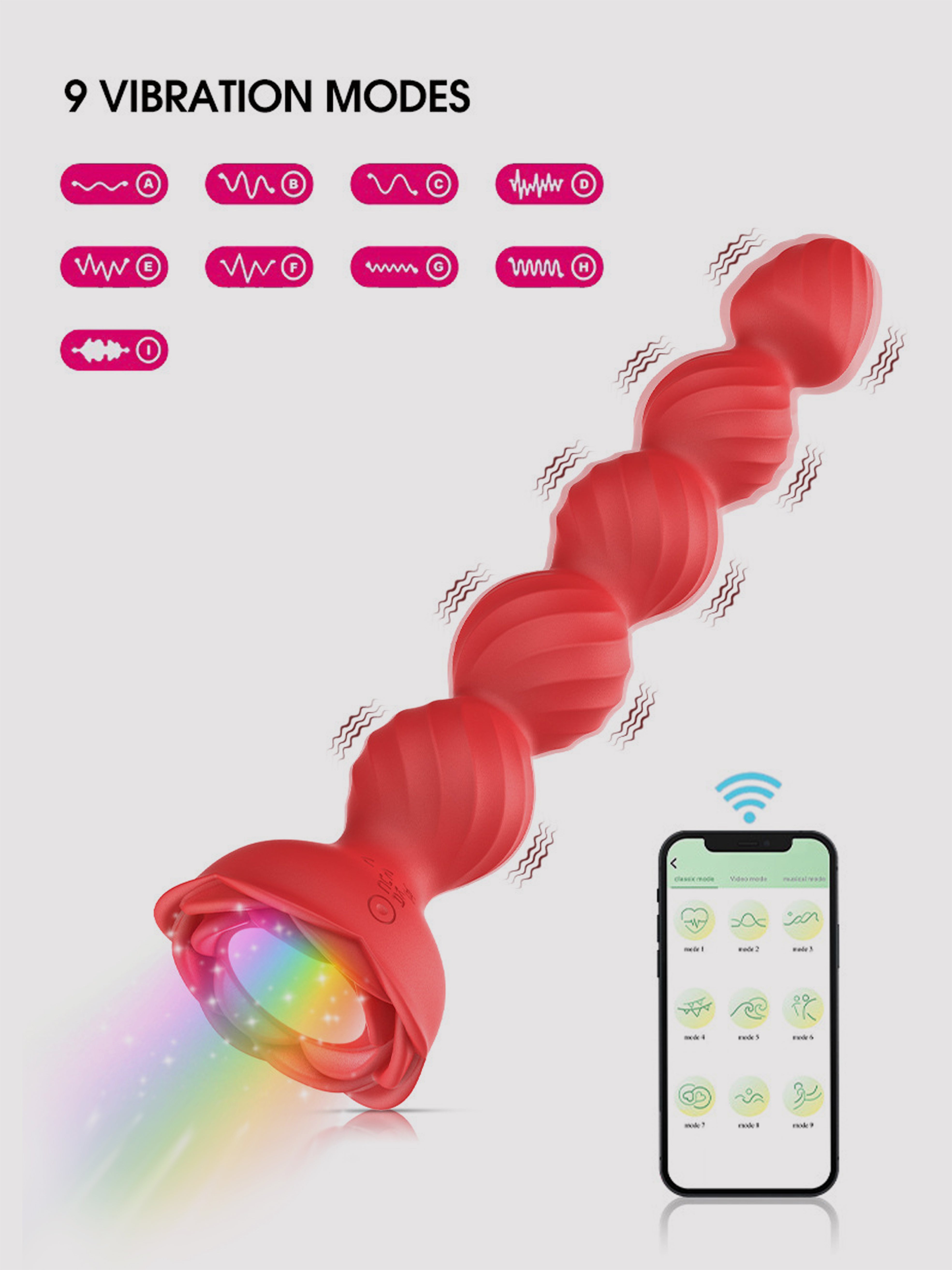 Glowing Rose 5-Bead Anal Massager