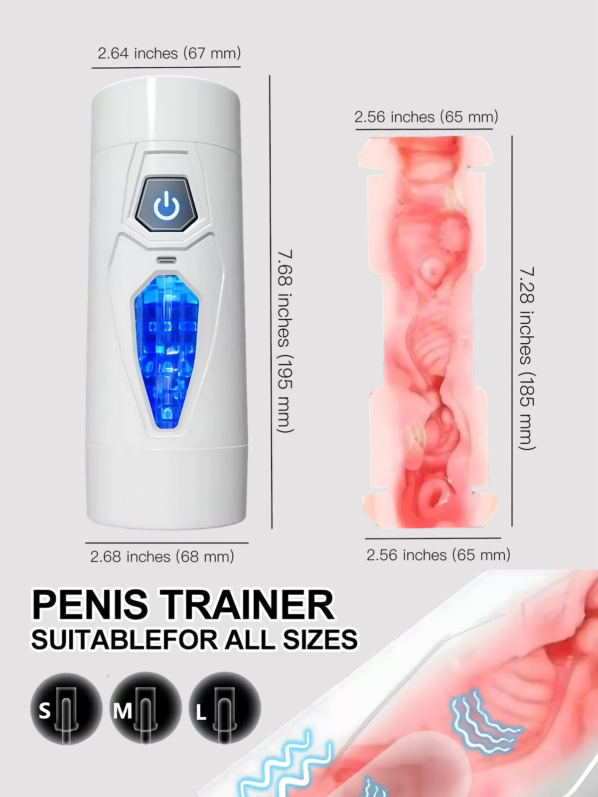 Heating Dual Entrance Male Pleasure Cup with RGB Lighting